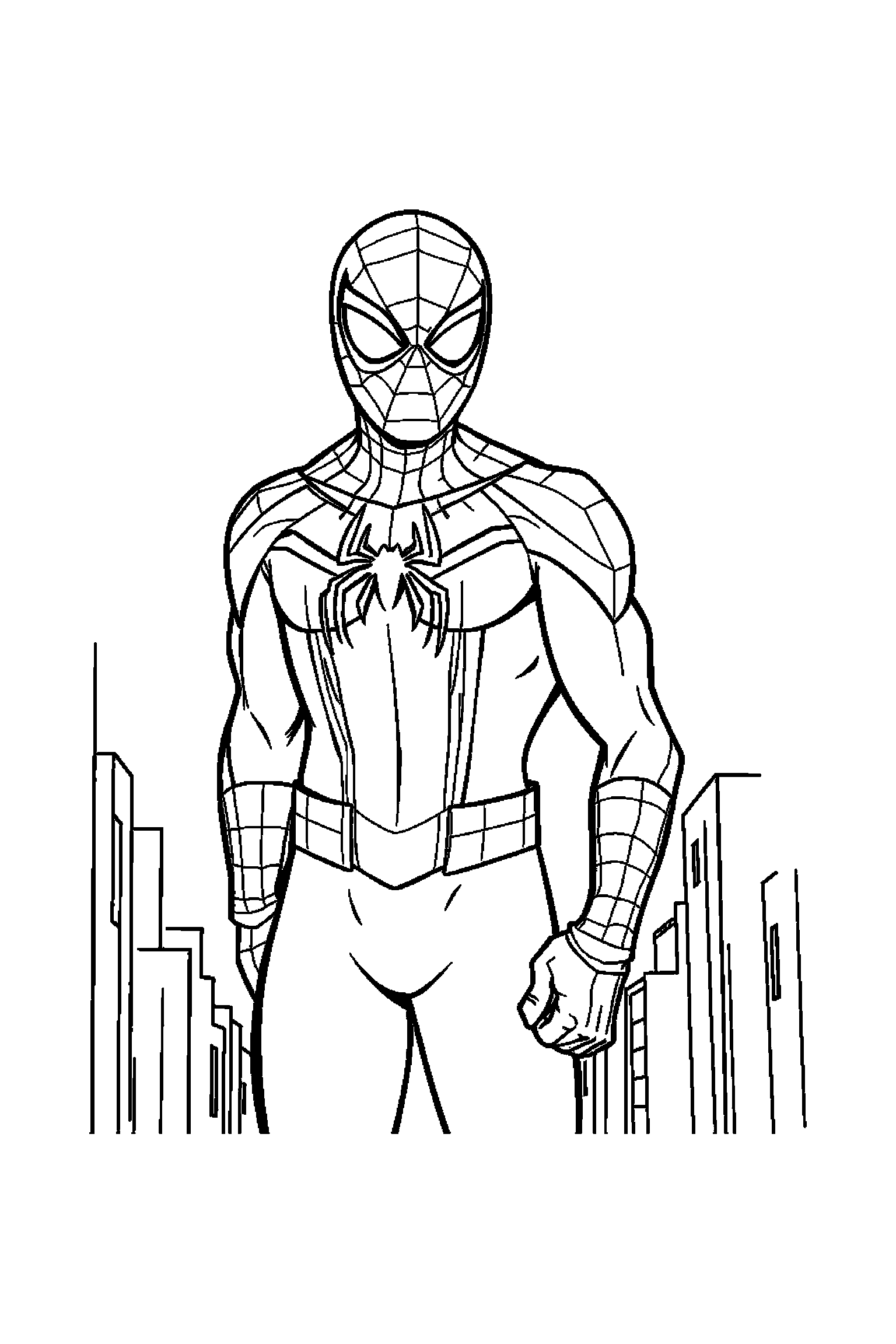Coloriage Spider-Man gratuit à imprimer : Spider-Man masqué debout avec les bras le long du corps