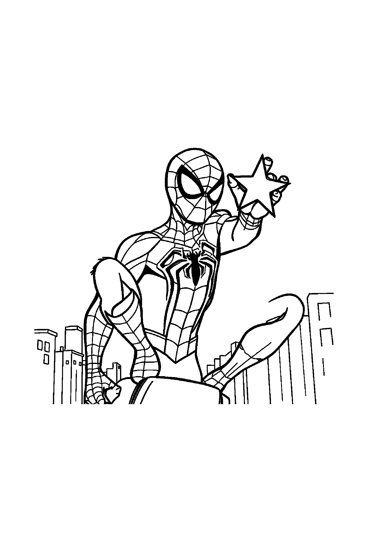 Coloriage Spider-Man gratuit à imprimer : un héros masqué tenant une étoile