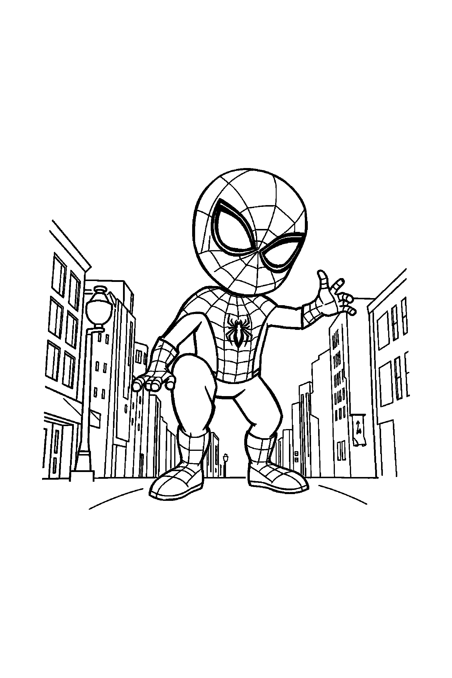 Coloriage Spider-Man gratuit à imprimer : Spider-Man avec un petit sourire timide