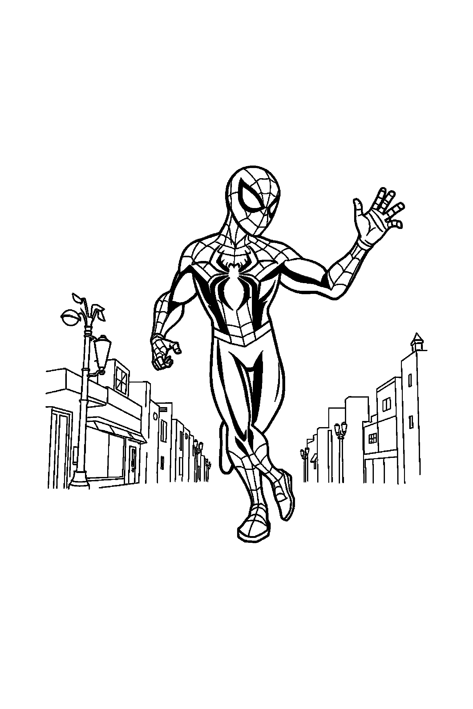 Coloriage Spider-Man gratuit à imprimer : Miles Morales qui danse sans décor compliqué