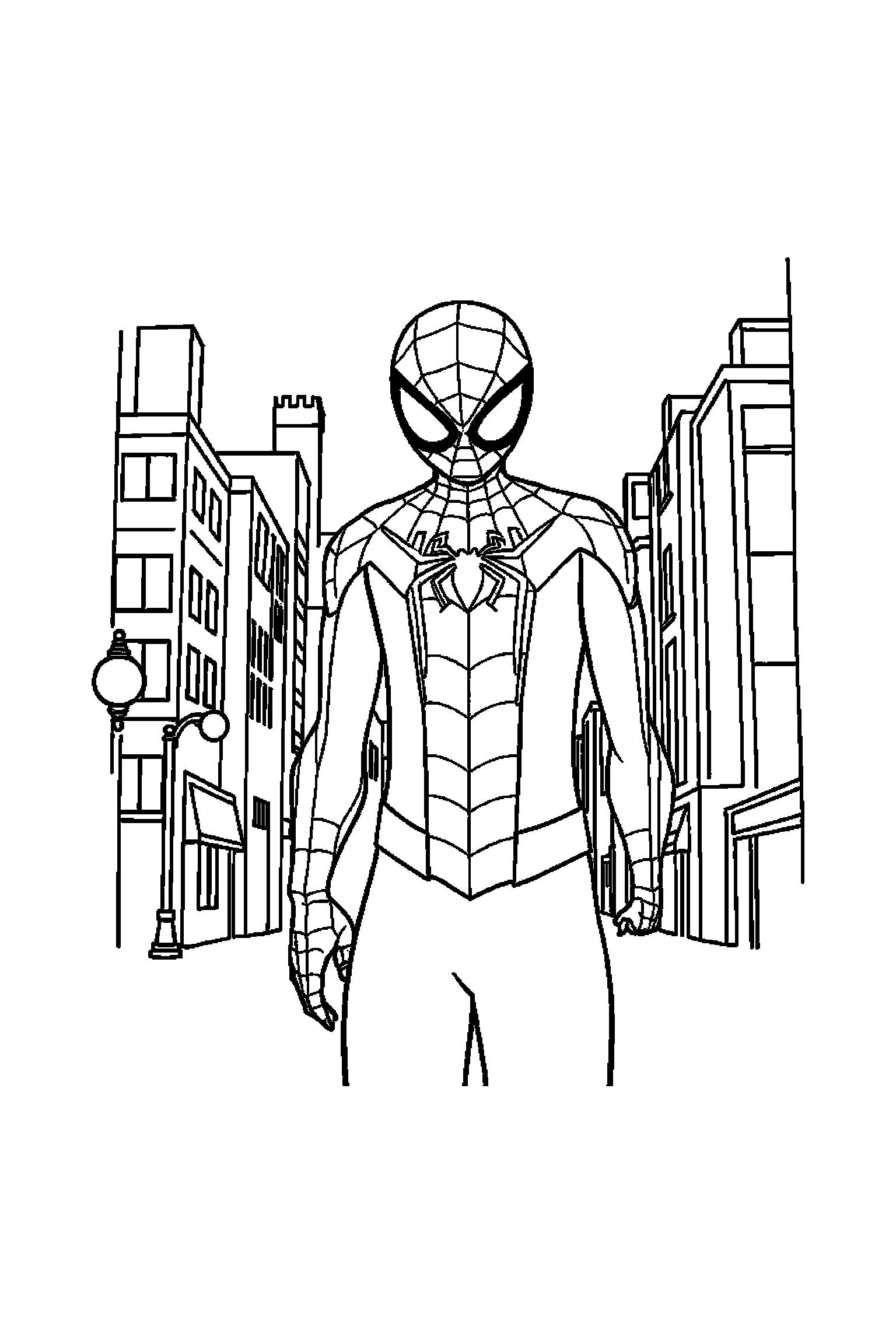 Coloriage Spider-Man gratuit à imprimer : un héros masqué posé au centre de la page