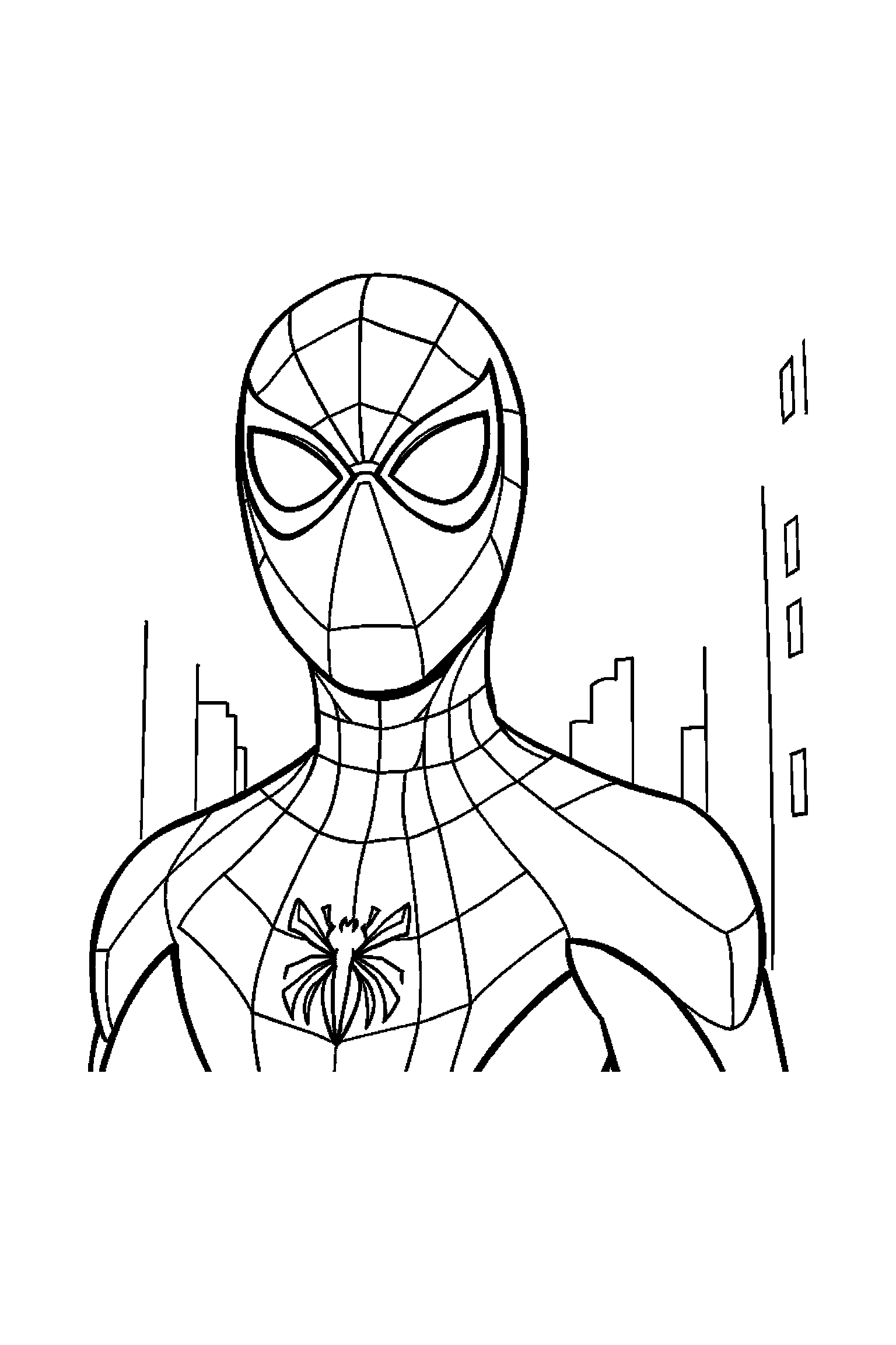 Coloriage Spider-Man gratuit à imprimer : un masque Spider-Man au centre de la page
