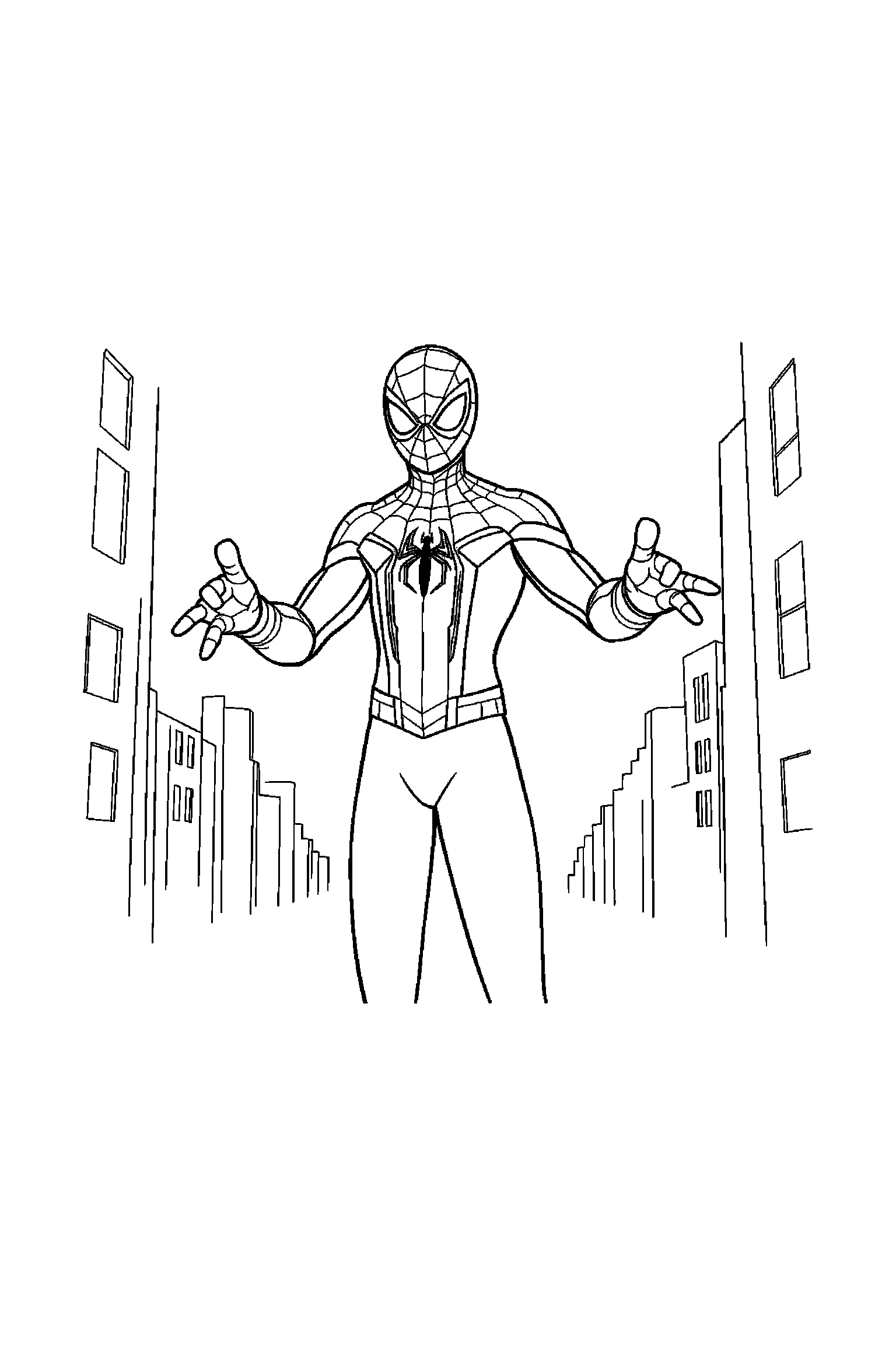 Coloriage Spider-Man gratuit à imprimer : Spider-Man masqué debout avec les bras le long du corps