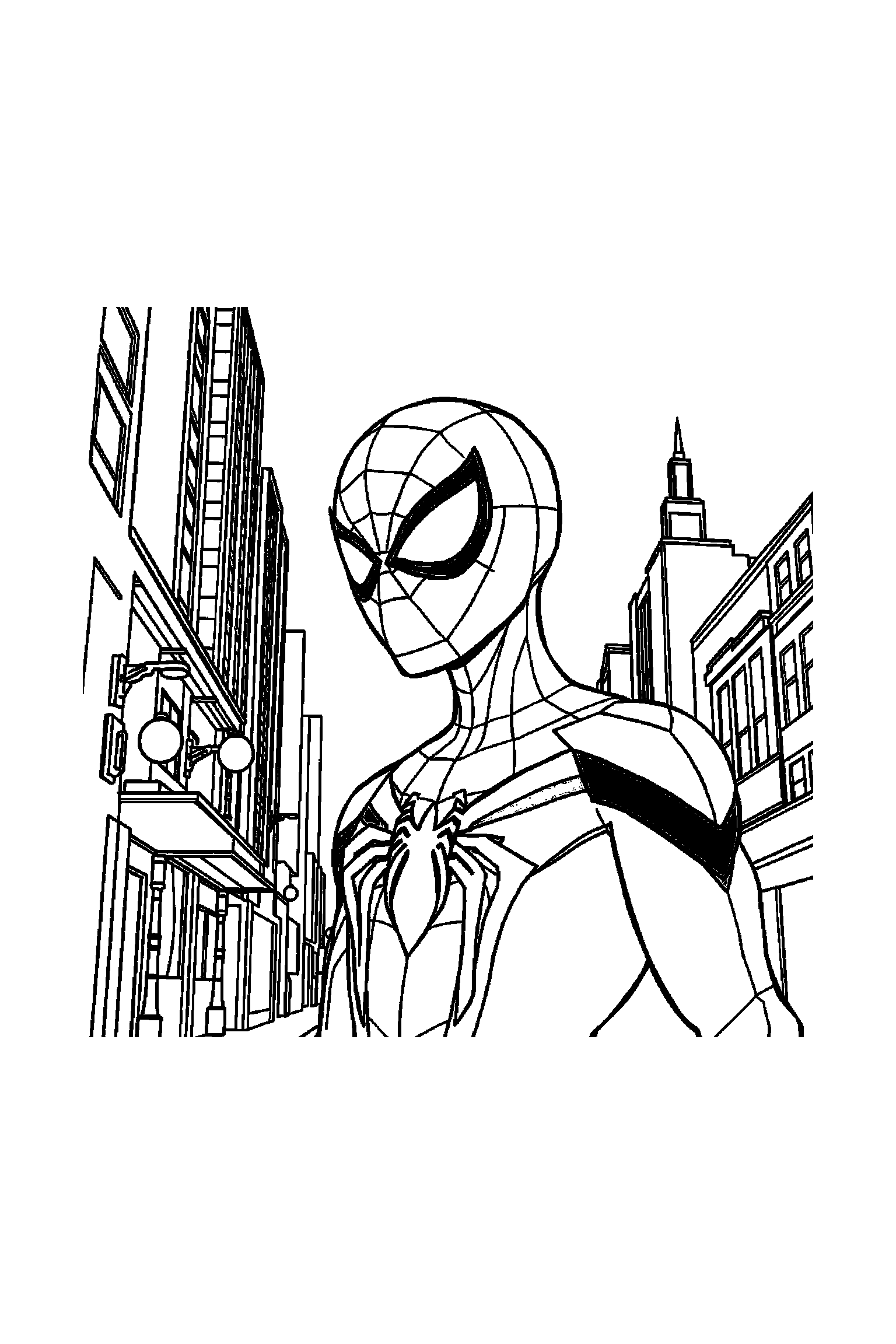 Coloriage Spider-Man gratuit à imprimer : Miles Morales qui montre un masque avec un bras bien attaché au corps