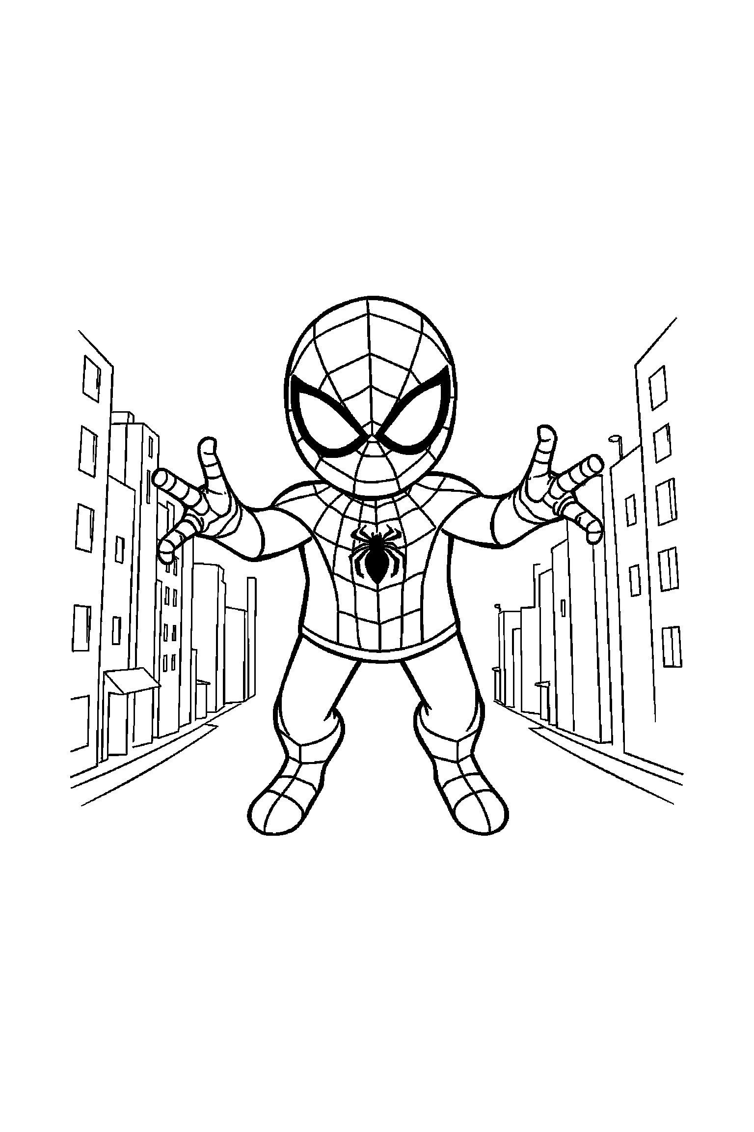 Coloriage Spider-Man gratuit à imprimer : un héros masqué avec deux mains visibles et simples