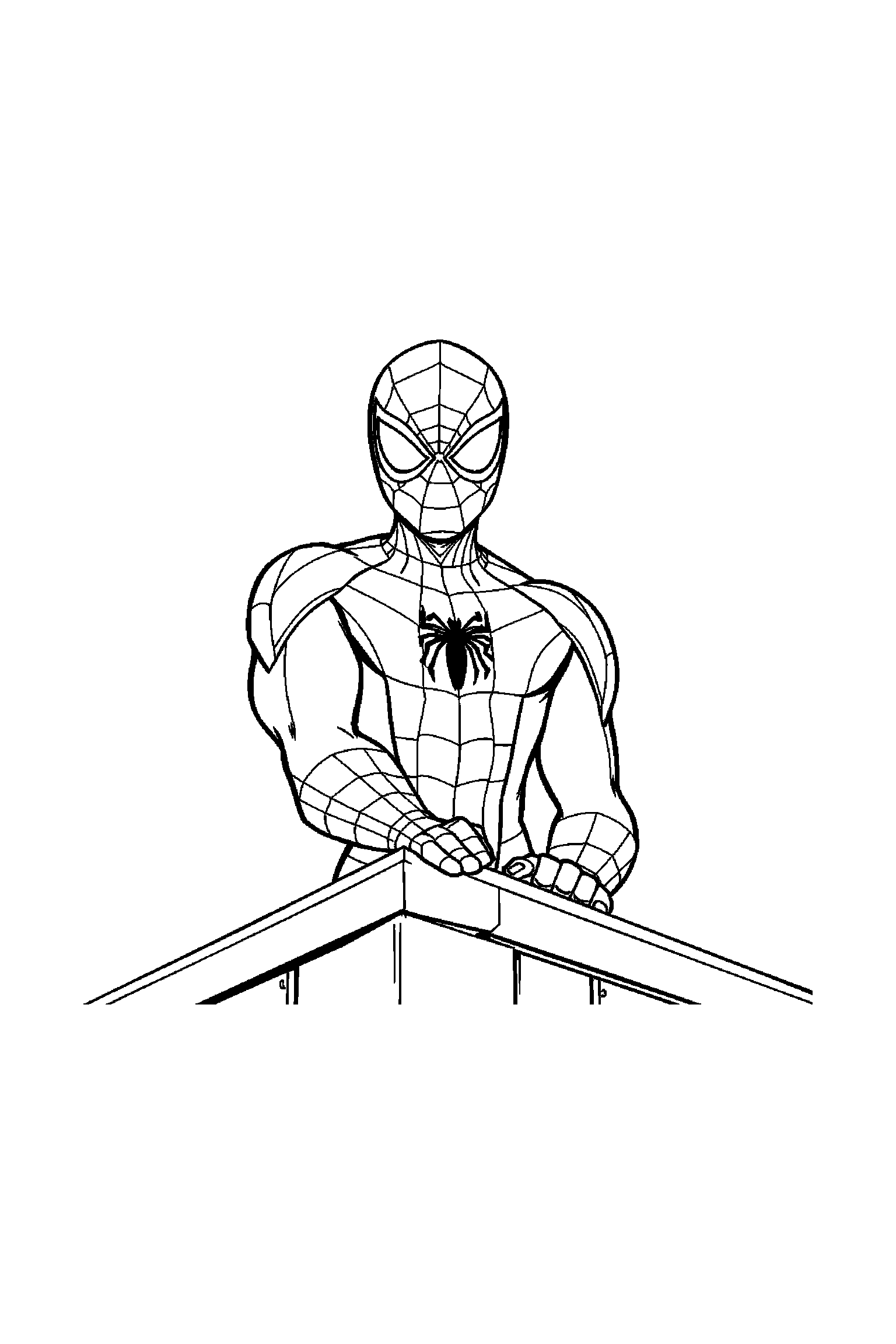 Coloriage Spider-Man gratuit à imprimer : Spider-Man masqué assis sur un toit simple