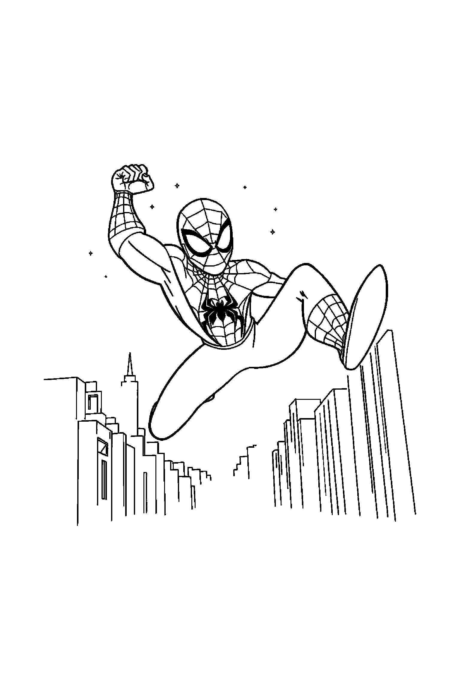 Coloriage Spider-Man gratuit à imprimer : Spider-Man qui lève le bras dans une pose anatomique claire