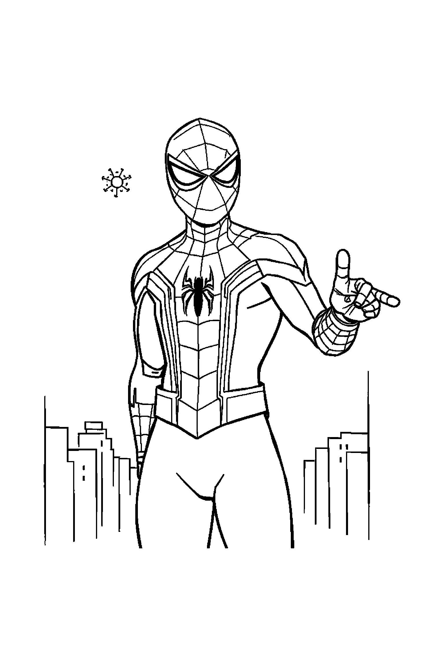 Coloriage Spider-Man gratuit à imprimer : Spider-Man masqué debout avec les bras le long du corps