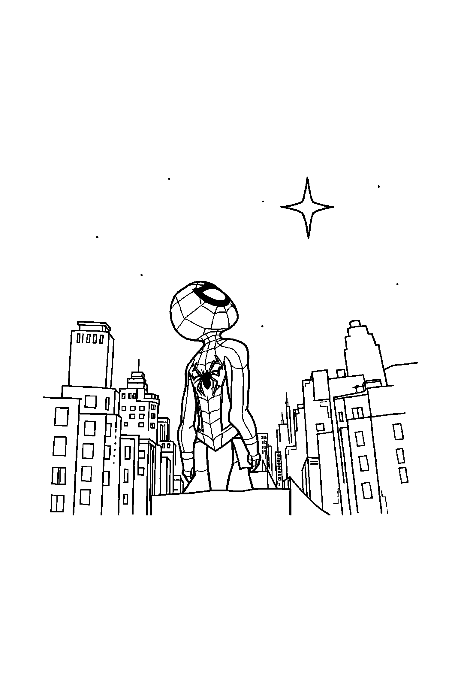 Coloriage Spider-Man gratuit à imprimer : un héros masqué qui regarde une étoile