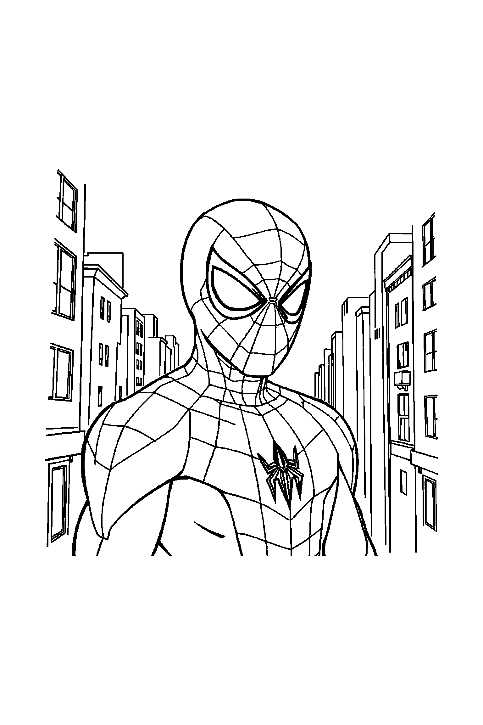 Coloriage Spider-Man gratuit à imprimer : Spider-Man masqué en portrait avec grands contours