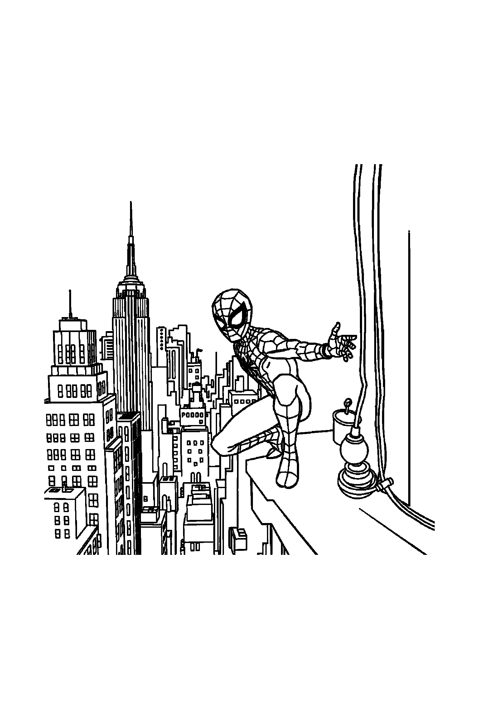 Coloriage Spider-Man gratuit à imprimer : Spider-Man dans les toits de New York