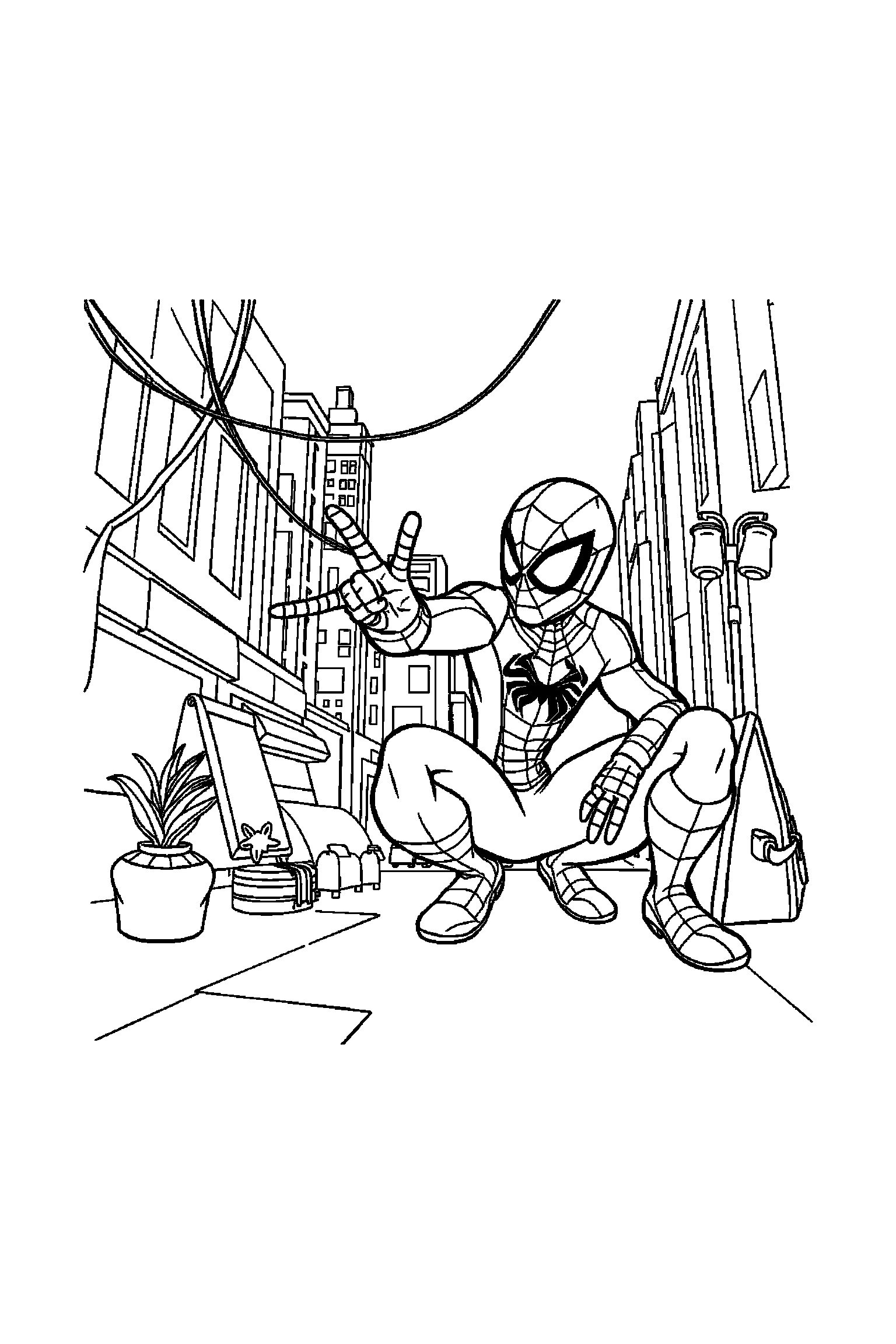 Coloriage Spider-Man gratuit à imprimer : Miles Morales qui prépare une activité