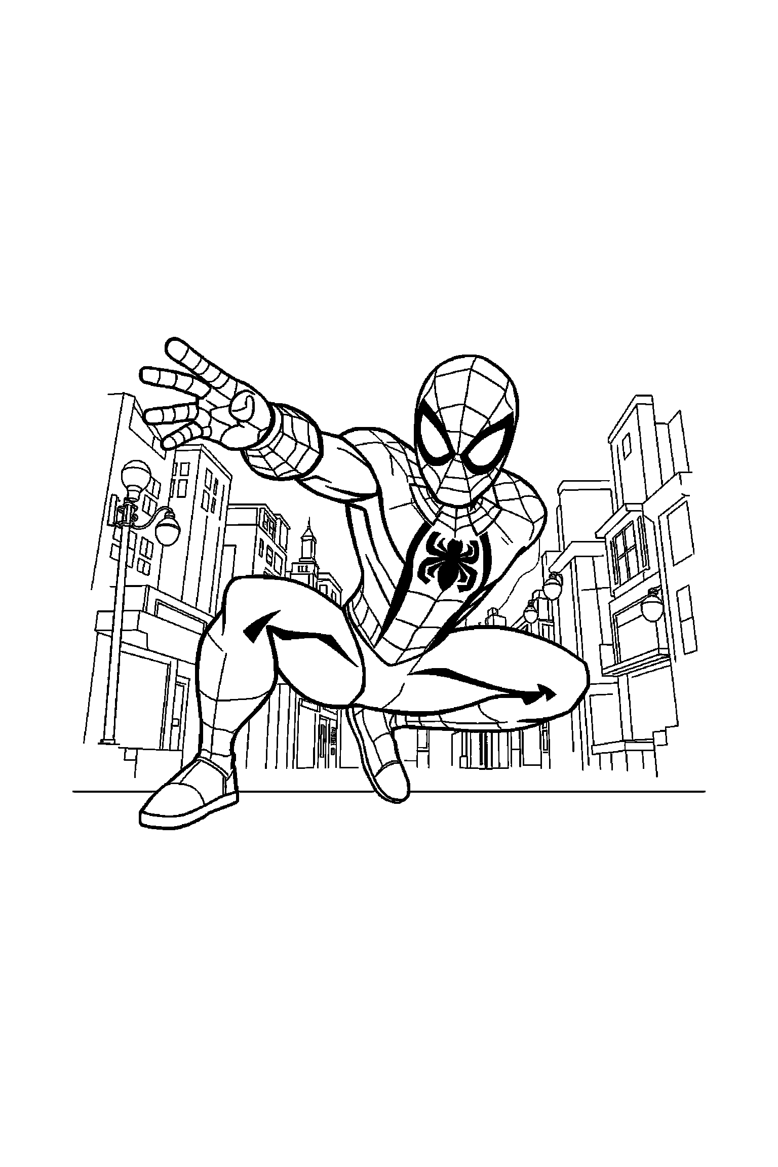 Coloriage Spider-Man gratuit à imprimer : un héros masqué dans un cadre décoratif léger