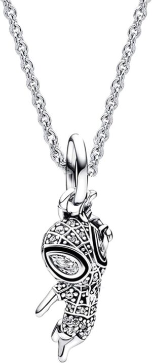 Collier Spider-Man argent noir avec pendentif araignée amovible
