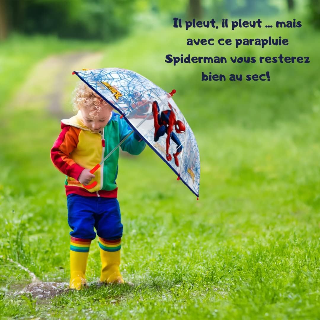 Parapluie enfant Spider-Man bleu anti-pincement à ouverture manuelle – Image 6