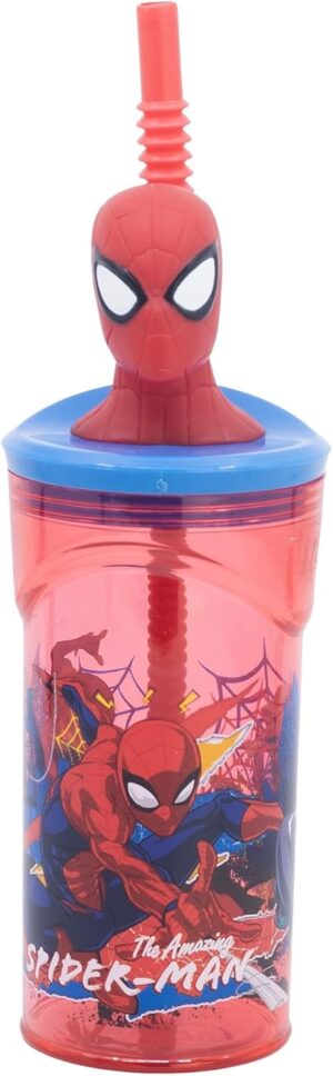Gobelet Spiderman 360 ml avec paille, couvercle et figurine 3D