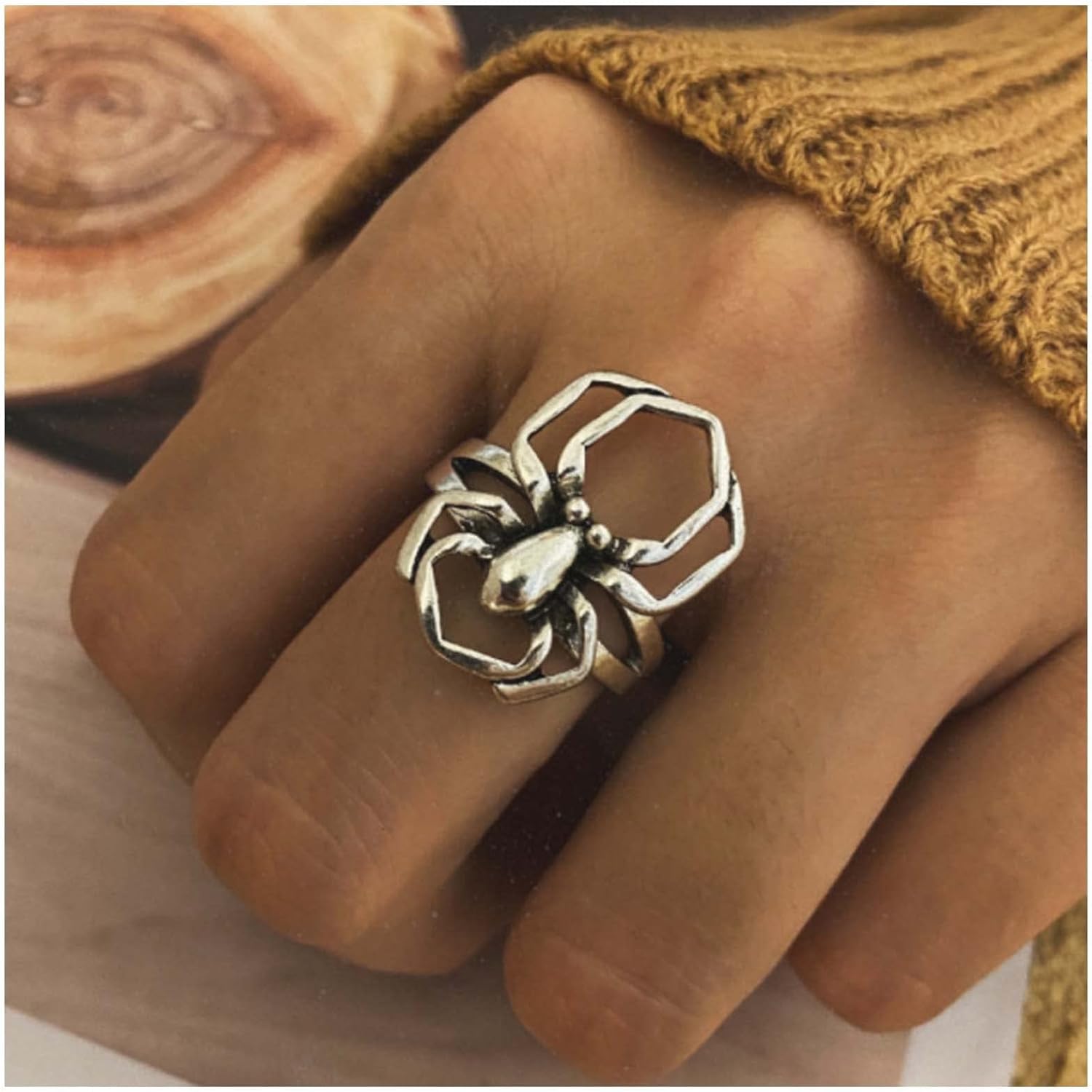 Bague Spider-Man Venom araignée gothique chunky argentée – Image 2