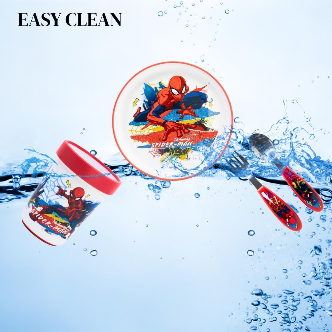 Set repas enfant Spiderman avec assiette, gobelet 260 ml et couverts en acier inoxydable – Image 6