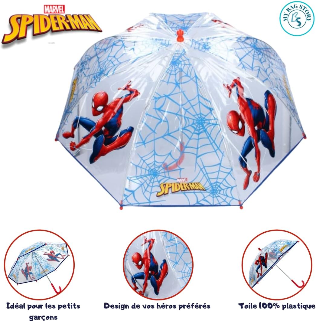 Parapluie enfant Spider-Man bleu anti-pincement à ouverture manuelle – Image 4