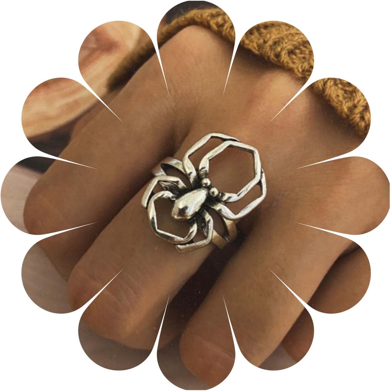 Bague Spider-Man Venom araignée gothique chunky argentée