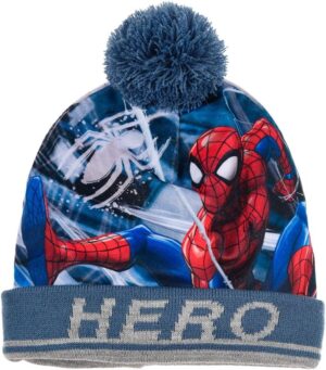 Bonnet Spider-Man bleu à pompon pour garçon en acrylique