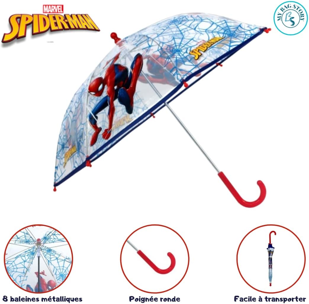 Parapluie enfant Spider-Man bleu anti-pincement à ouverture manuelle – Image 3
