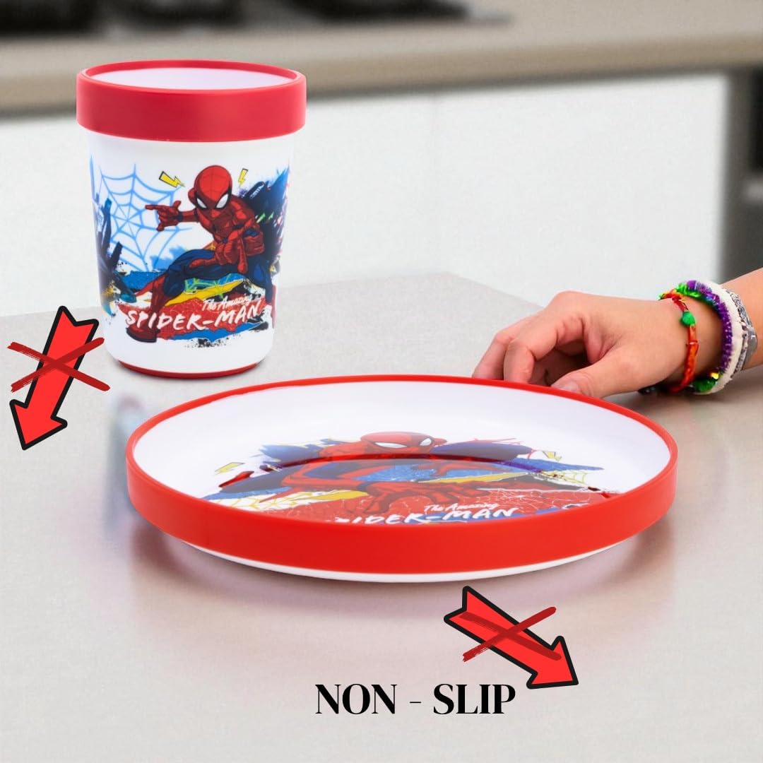 Set repas enfant Spiderman avec assiette, gobelet 260 ml et couverts en acier inoxydable – Image 5