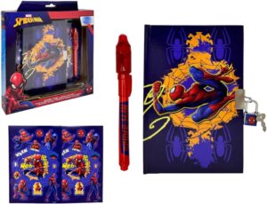 Journal secret Spider-Man Marvel avec stylo magique, autocollants et cadenas à 2 clés