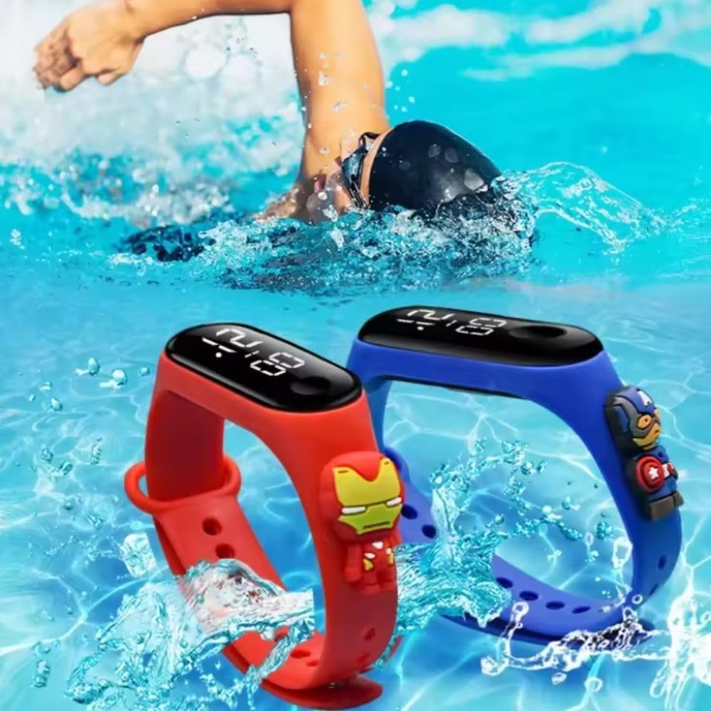 Montre numérique enfant Spiderman rouge avec bracelet en silicone compatible Mi Band et motif 3D – Image 2