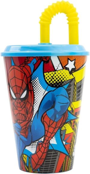 Gobelet Spider-Man avec paille, 430 ml en plastique semi-rigide
