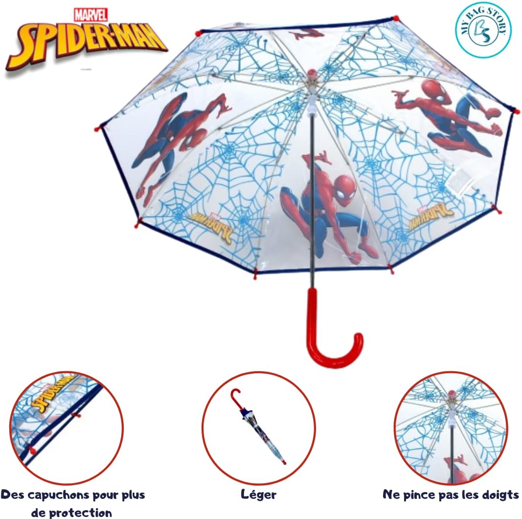 Parapluie enfant Spider-Man bleu anti-pincement à ouverture manuelle – Image 5