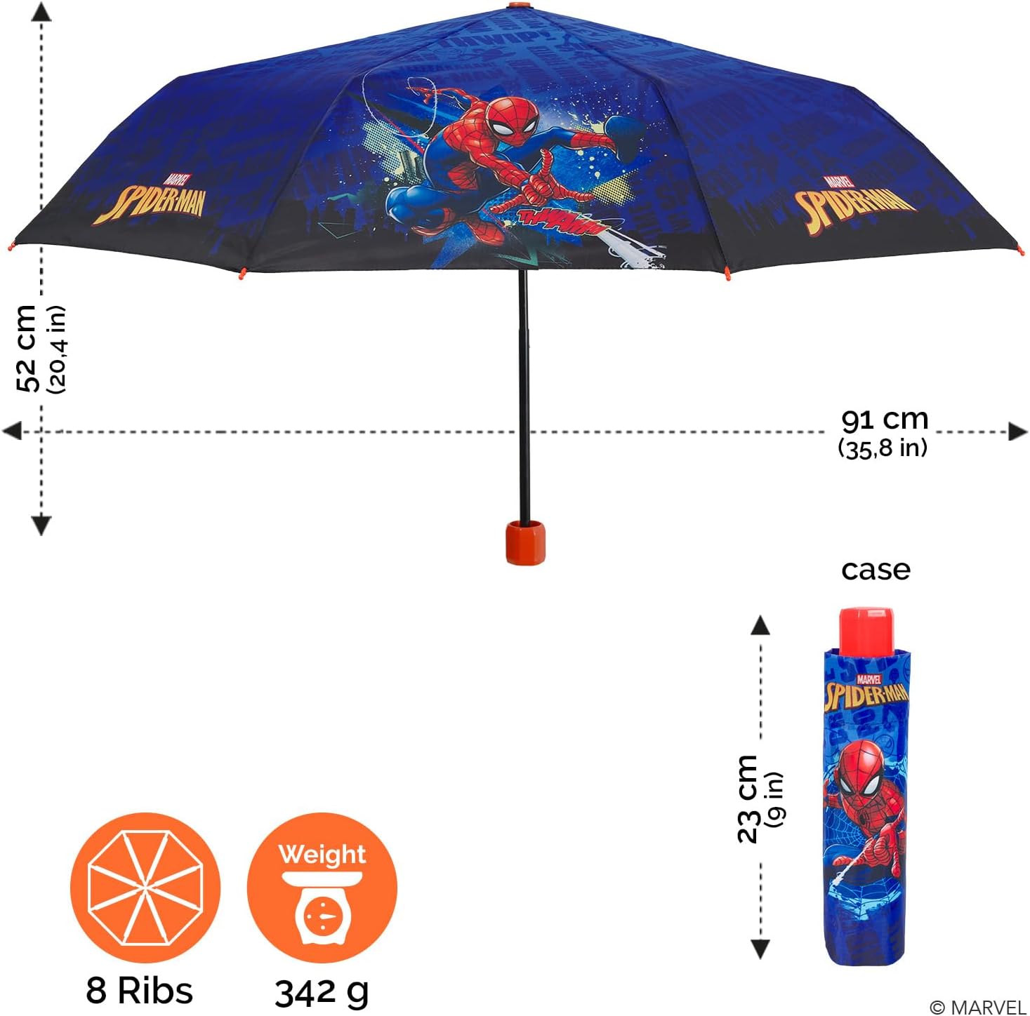Parapluie pliant Marvel Spider-Man bleu enfant, diamètre 91 cm – Image 2