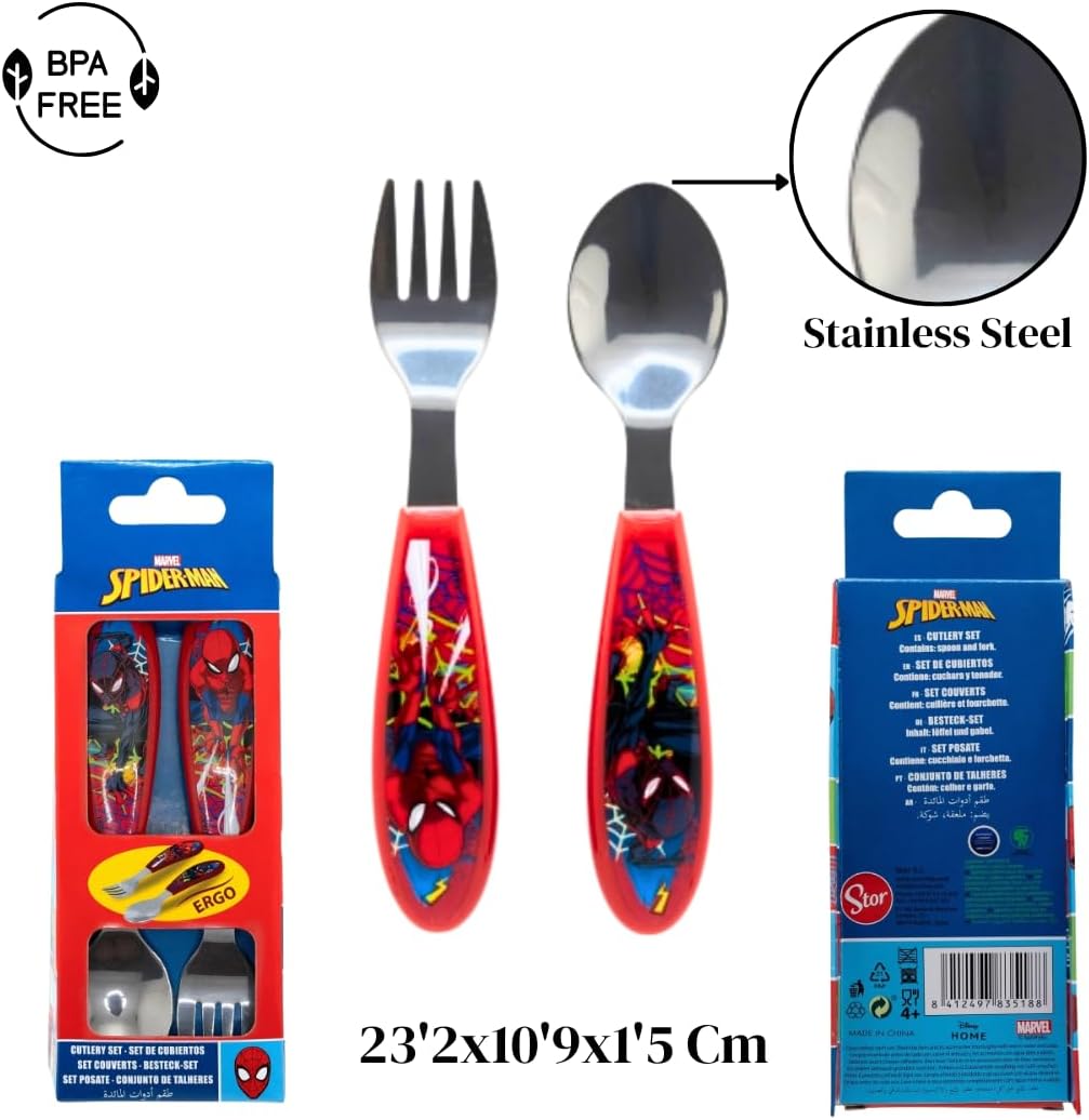 Set repas enfant Spiderman avec assiette, gobelet 260 ml et couverts en acier inoxydable – Image 3