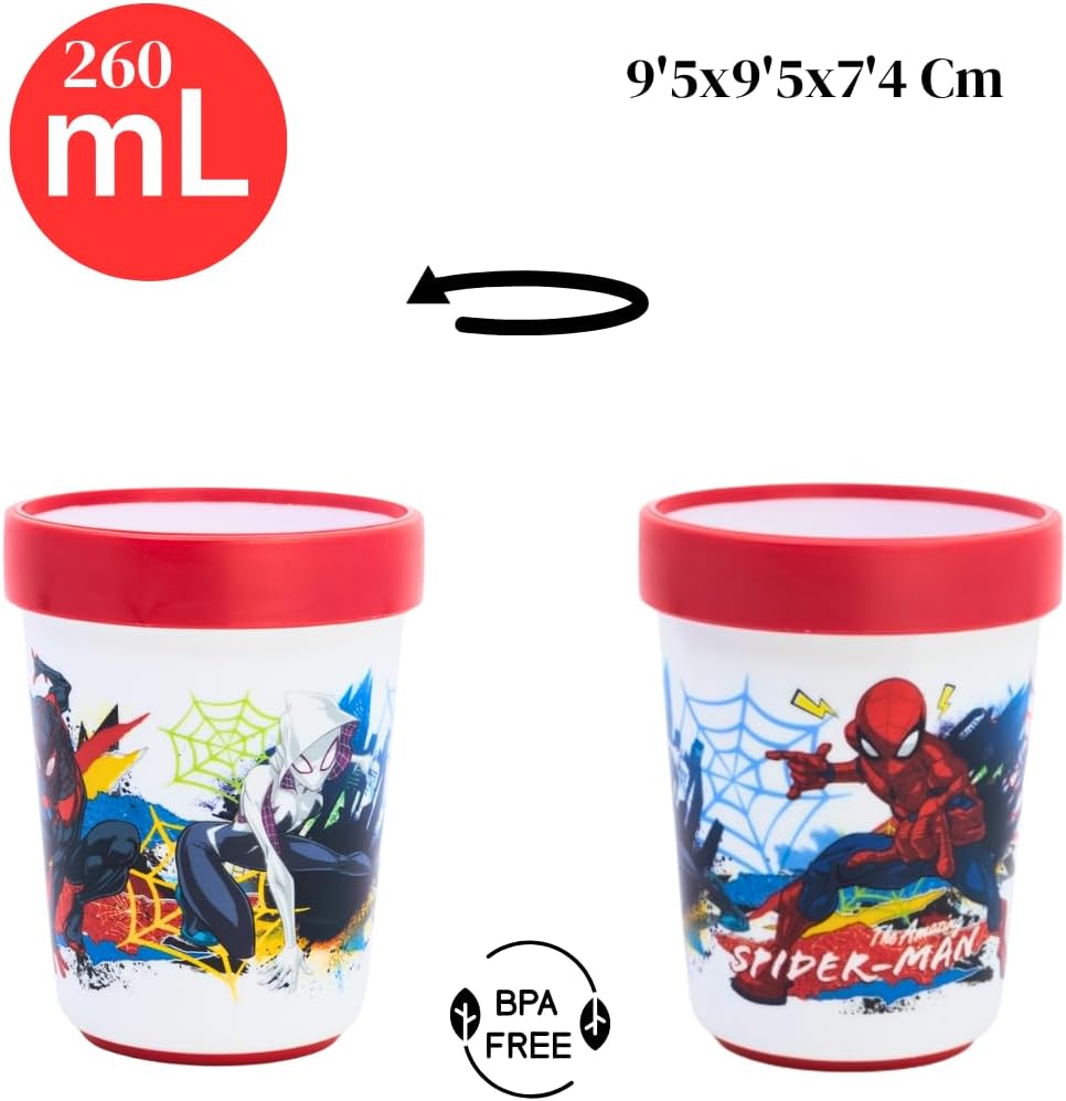 Set repas enfant Spiderman avec assiette, gobelet 260 ml et couverts en acier inoxydable – Image 2