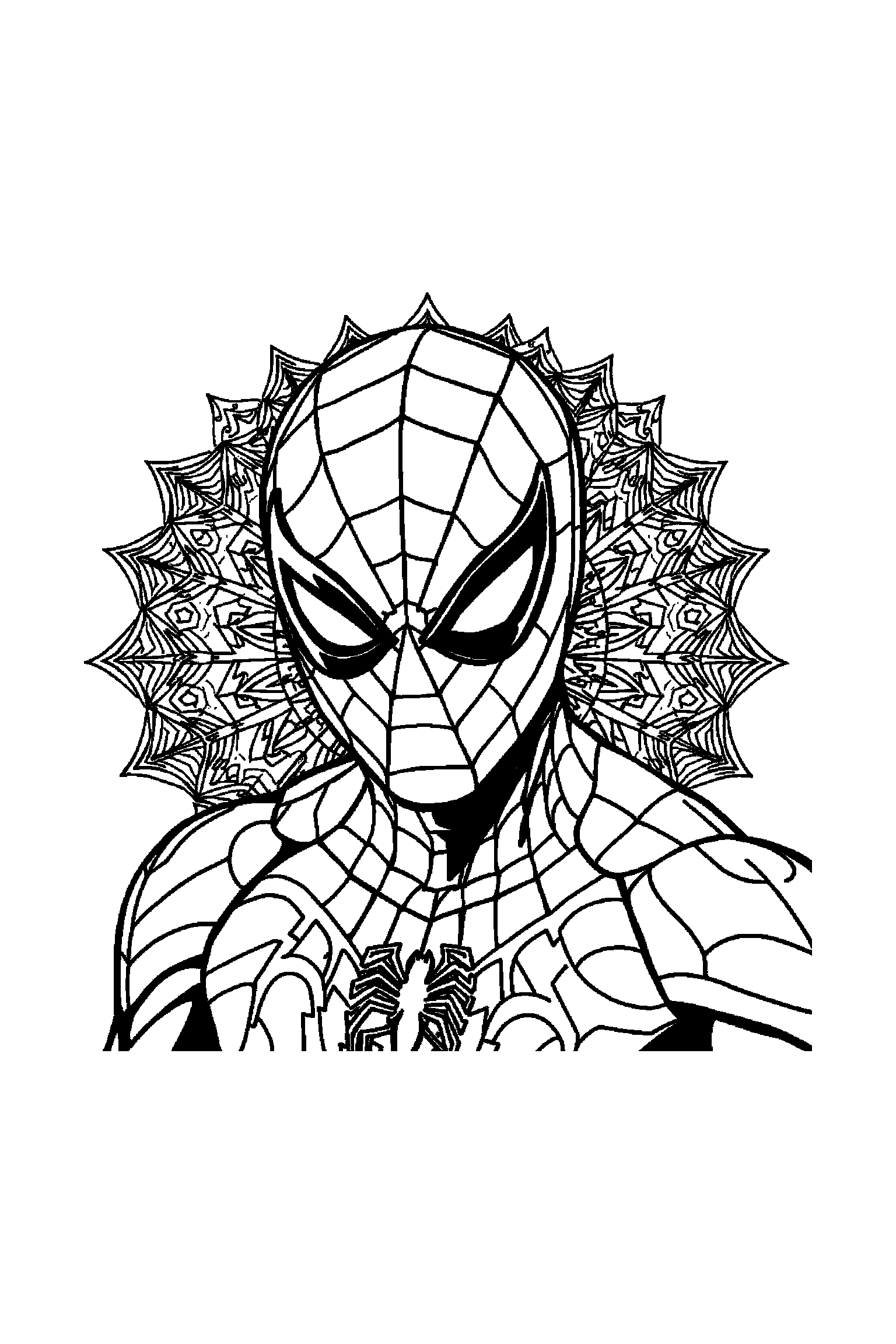 Coloriage Spider-Man gratuit à imprimer : poster A4 de masque Spider-Man avec mandala de toiles