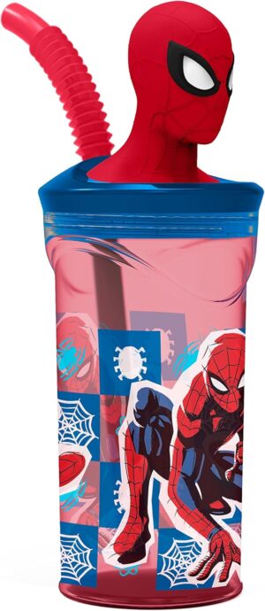Gobelet Spiderman 360 ml avec paille et couvercle 3D