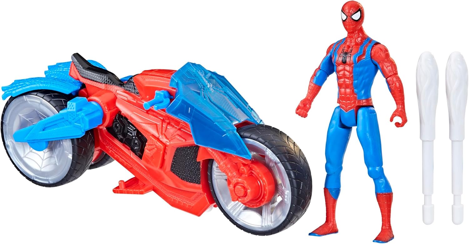 Spider-Man Marvel avec arachno-moto et lance-toile, figurine 10 cm