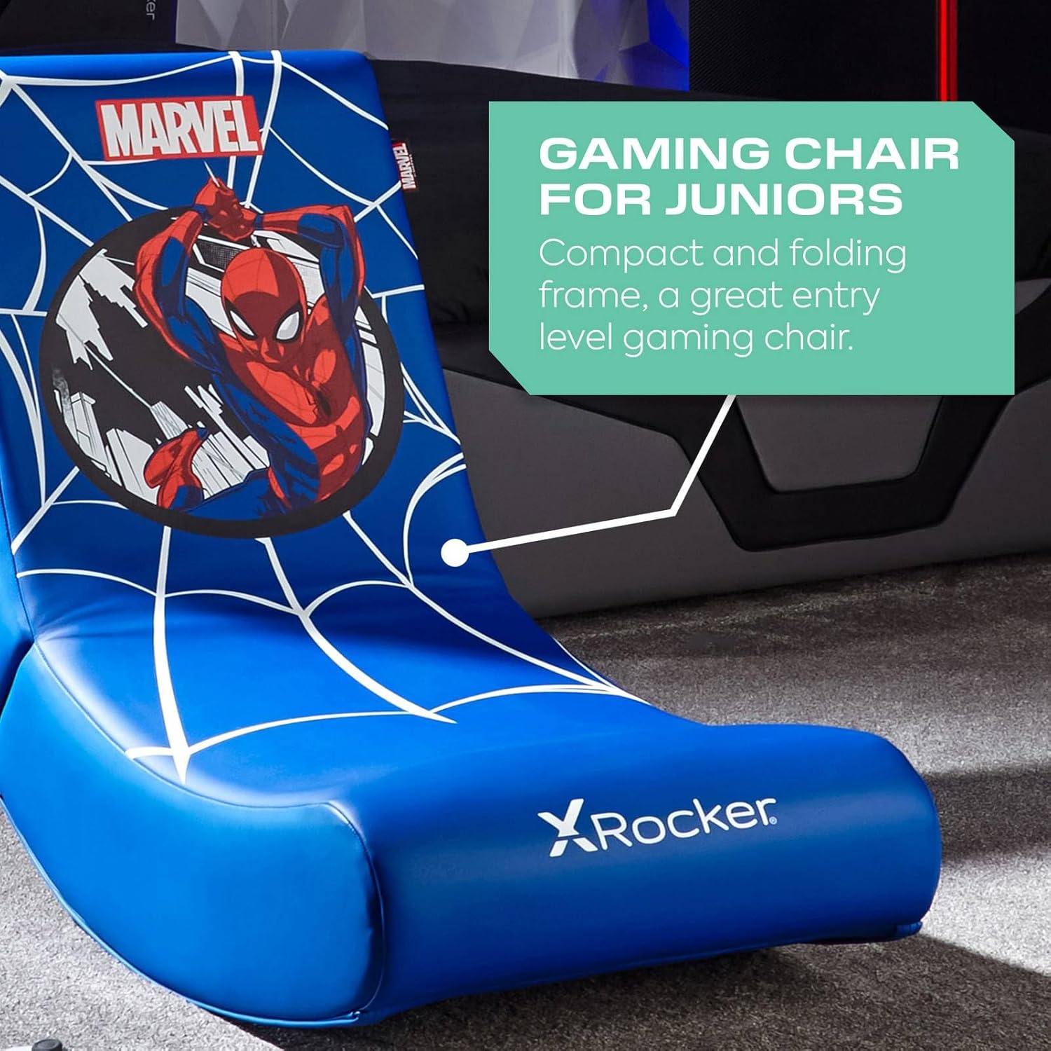 Chaise de jeu à bascule Marvel Spider-Man pliable en similicuir bleu pour juniors – Image 5