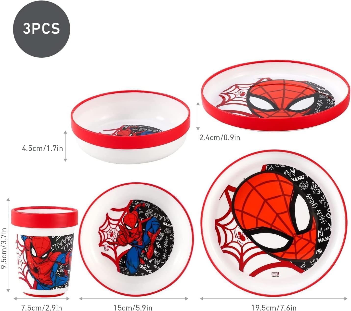 Set vaisselle enfant Spiderman 3 pièces avec base antidérapante – Image 3