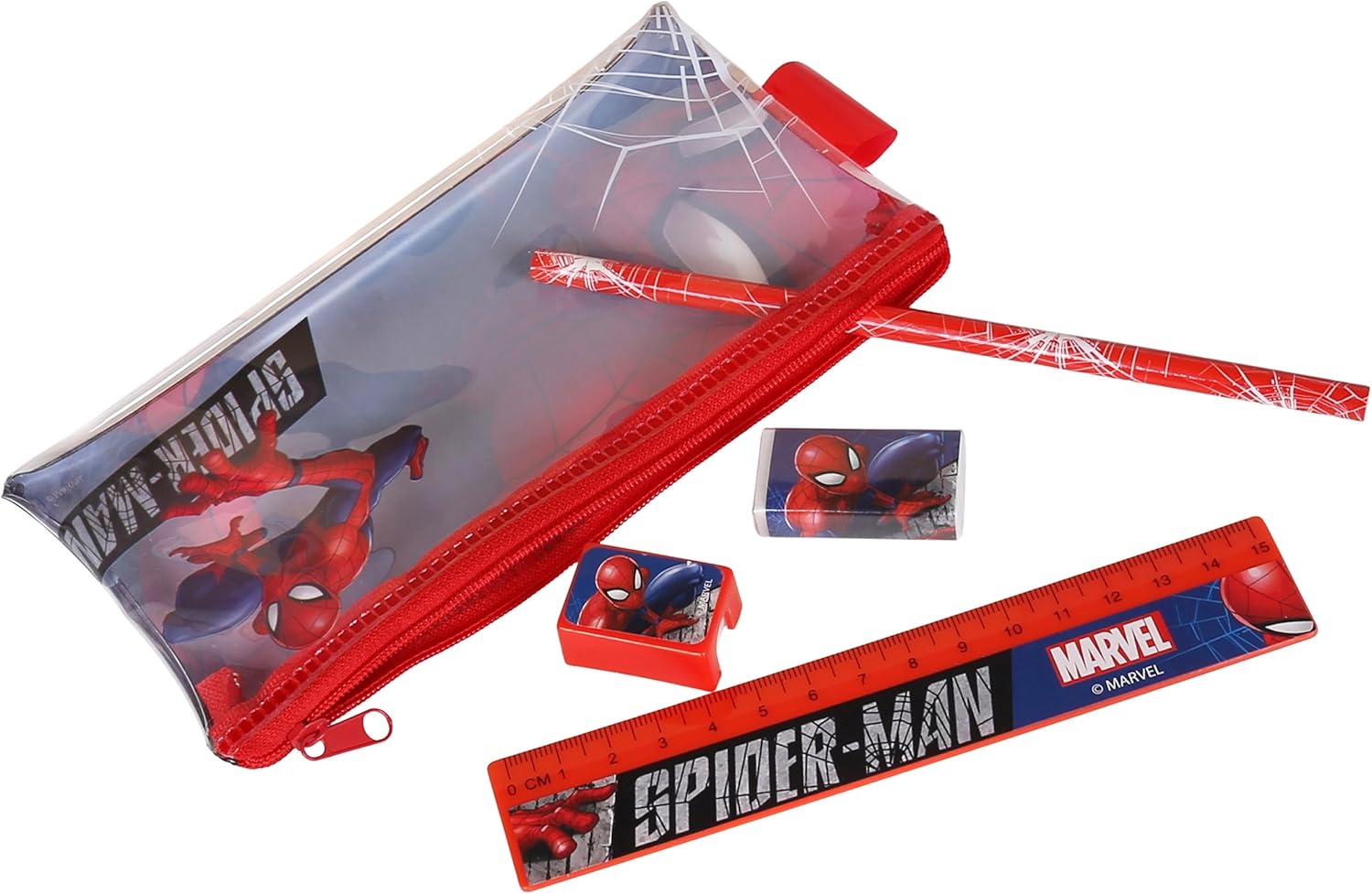 Trousse à crayons Marvel Spider-Man transparente rouge zippée avec équipement scolaire – Image 5
