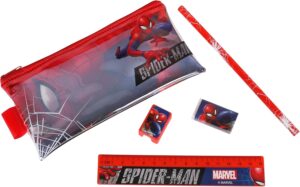 Trousse à crayons Marvel Spider-Man transparente rouge zippée avec équipement scolaire