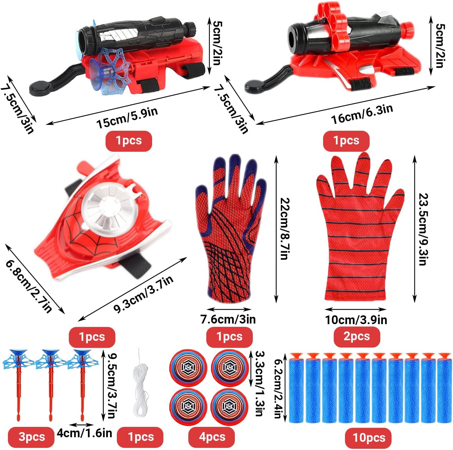 Set Spider-Man de 3 gants lanceurs avec fléchettes ventouses et frisbee – Image 2