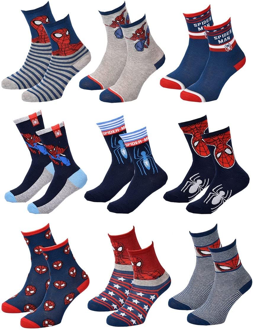 Pack de chaussettes Disney Spiderman pour garçon, tailles 23-26 et 27-30