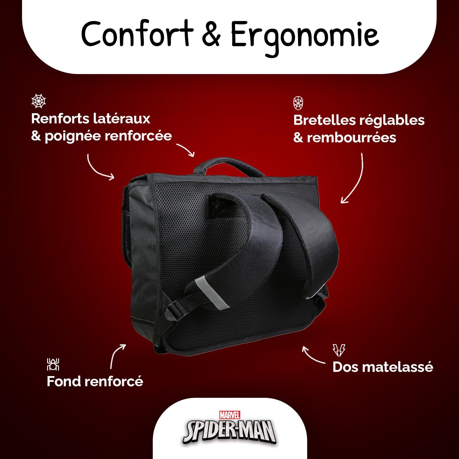 Cartable primaire Spider-Man 38 grand rangement bleu ciel et rouge – Image 4