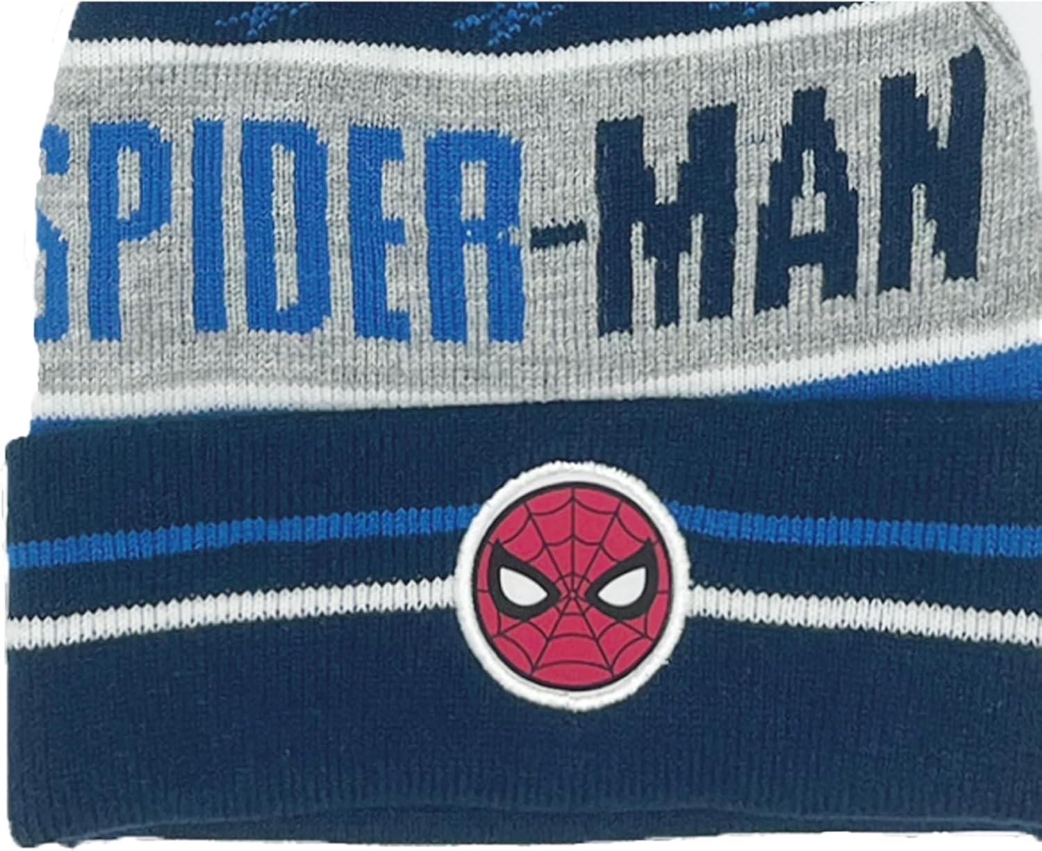 Bonnet Marvel Spider-Man bleu marine et blanc avec pompon bleu – Image 3