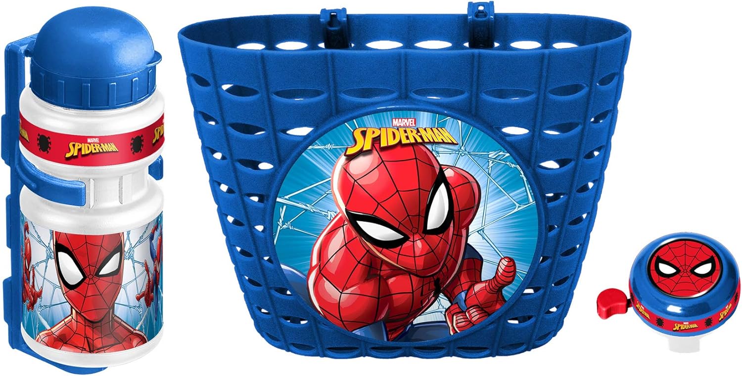 Set Spider-Man bleu avec corbeille, bidon 350 ml et sonnette