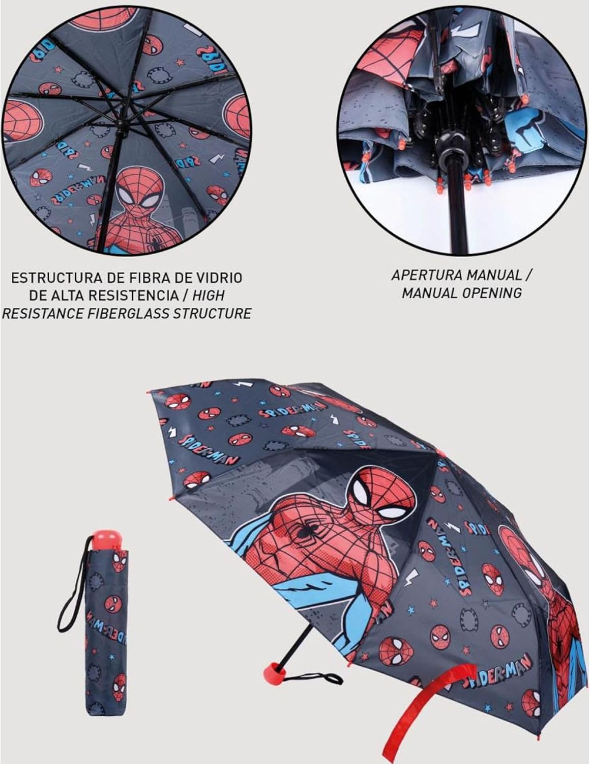Parapluie enfant Marvel Spiderman Black à poignée ergonomique – Image 4