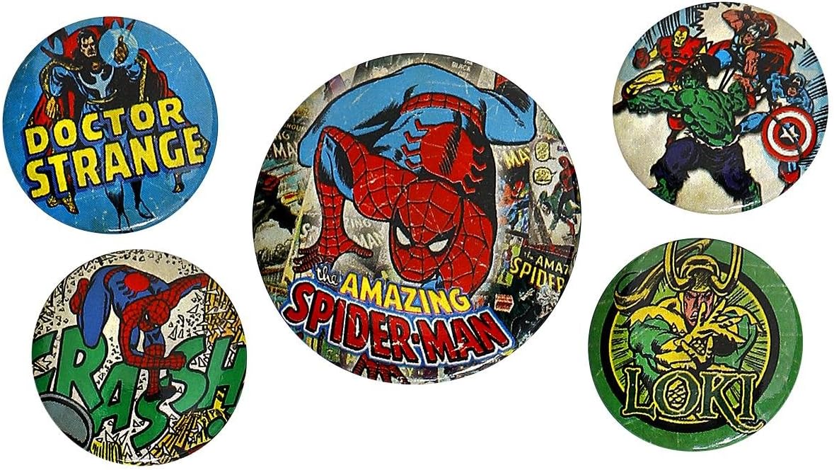 Badge rétro Spider-Man Marvel Comics, multicolore 4 x 25 mm et 1 x 38 mm – Image 2