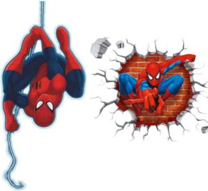 Stickers muraux Spider-man effet 3D, 2 feuilles repositionnables