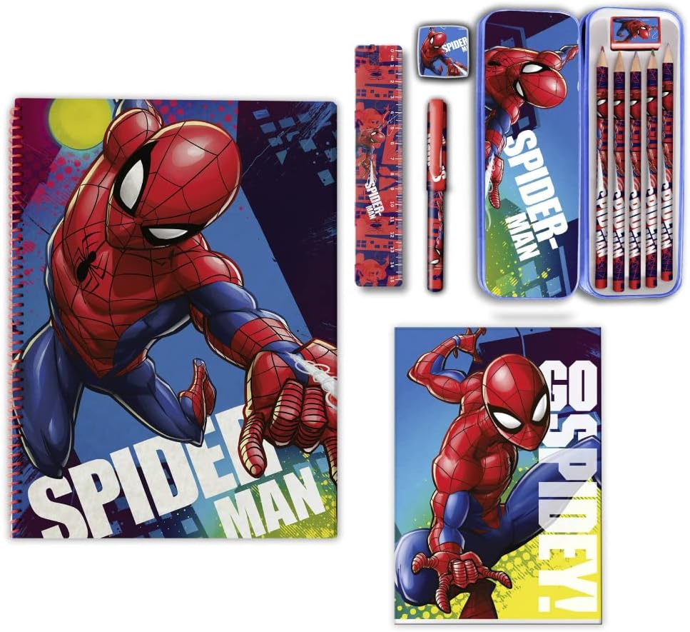 Papeterie Marvel Spiderman lot de 12 avec bloc-notes et crayons